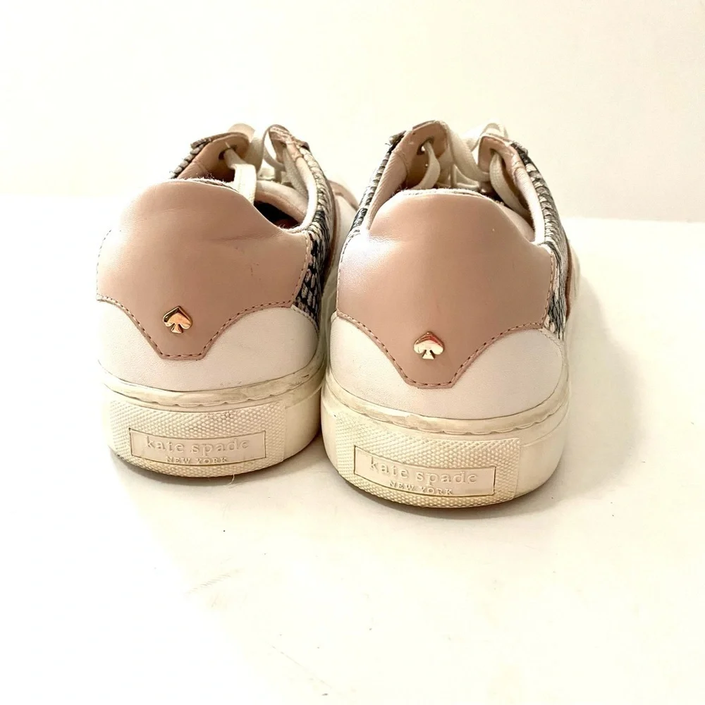Kate Spade NY Dash White Pink Leather Sneaker Size 8.5 Snakeskin Panels Low Top